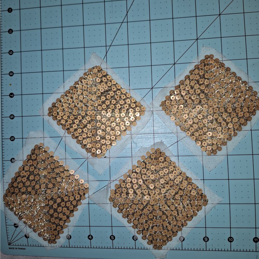 Gold sequin applique on gold thread background square shape set of 4
